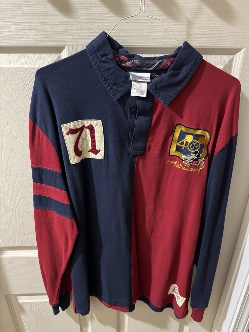 Walt Disney World Men’s Long Sleeve Rugby Polo XL 40th Anniversary Red Blue